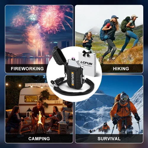 Miniatura 6 de LcFun Encendedor eléctrico USB C recargable de plasma resistente al viento, encendedores de arco sin llama, fósforos a prueba de agua para camping