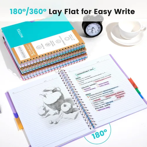 Miniatura 5 de CAGIE Cuadernos de espiral para trabajo escolar con pestañas divisorias extraíbles, cuaderno de 5 materias de 8.5 x 11 pulgadas, a rayas