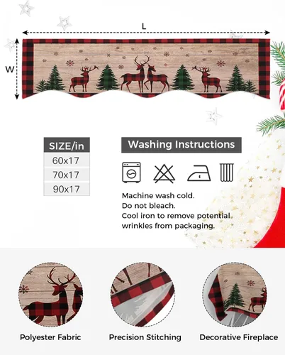 Miniatura 4 de Bufanda de manto de 70 x 17 pulgadas, diseño de ciervo y árbol de Navidad verde, para chimenea, mantel y mantel de chimenea, camino para Navidad
