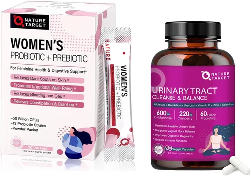 NATURE TARGET Probióticos para mujeres Salud digestiva y salud del tracto urinario con D manosa y arándano