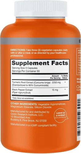 Miniatura 5 de Qunol Cúrcuma Curcumina con pimienta negra, 2250 mg de extracto de cúrcuma con 95% de curcuminoides, suplemento de cúrcuma extra fuerte, absorción