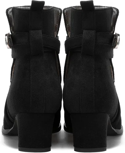 Miniatura 4 de WAYDERNS Botas altas de tobillo de gamuza para mujer, con correa de tobillo, puntera redonda, bloque sólido, tacón bajo, 2 pulgadas