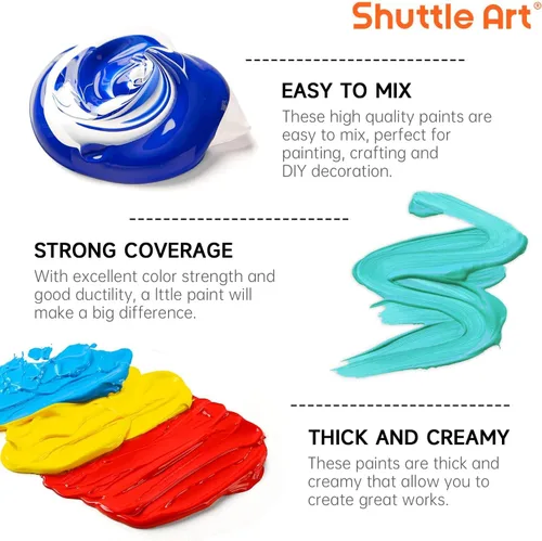 Miniatura 5 de Pintura acrílica Shuttle Art, juego de botellas grandes de pintura acrílica de 15 colores, 473 ml/16 oz cada una, pigmentos ricos, alta viscosidad