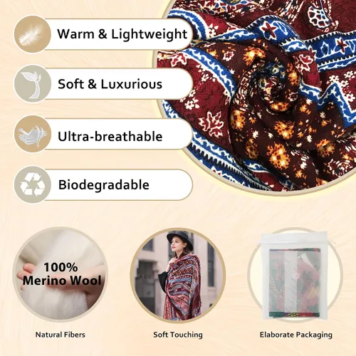 Miniatura 9 de DANA XU Manta de pashmina extragrande 100% de lana merina, bufanda de viaje, bufanda de cachemira para mujer, otoño e invierno, chal de gran