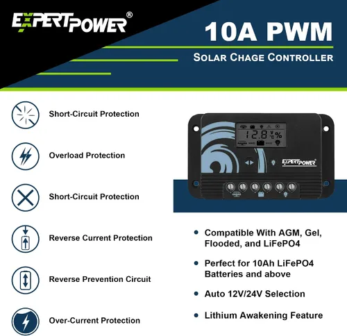 Miniatura 4 de ExpertPower Kit de energía solar de 100 W y 12 V Batería de litio LiFePO4 de 12 V y 20 Ah Panel solar monorígido de 100 W, controlador de carga