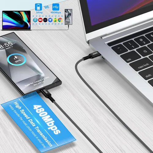 Miniatura 4 de Cable de carga para Samsung de 6 pies, 240 W, USB C a USB C, cable de carga súper rápida para Samsung Galaxy S26 Ultra Plus Z Flip 7 FE Z Fold 7 S25