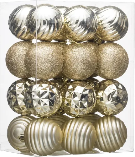 Valery Madelyn - Juego de adornos para árbol de Navidad, 24 piezas, dorado champán, esferas inastillables, adornos colgantes de 2.36 pulgadas, gran
