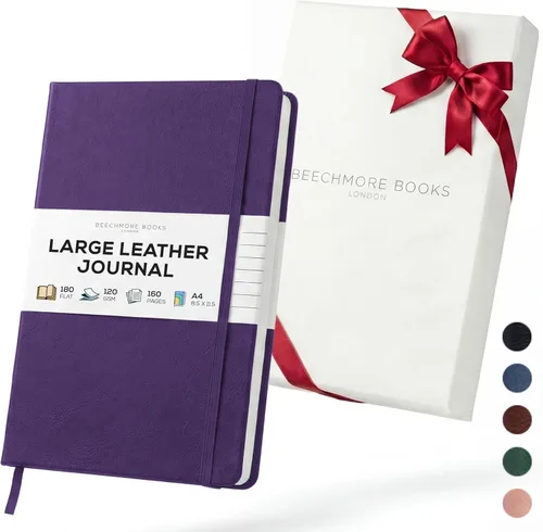 Miniatura 25 de BEECHMORE BOOKS Cuaderno rayado, 5.8 x 8.3 pulgadas, páginas rayadas A5, 160 páginas, diarios de cuero de tapa dura para mujeres, hombres, escritura
