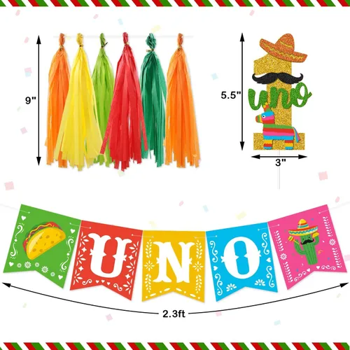 Miniatura 4 de Decoración de fiesta mexicana para el primer cumpleaños, pancarta para silla de bebé, decoración de tarta, adorno de taco, borla de papel, guirnalda