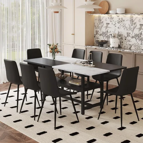 Miniatura 35 de Juego de mesa de comedor de 71 pulgadas para 6 personas con estante de almacenamiento, juego de mesa de comedor rectangular industrial moderna