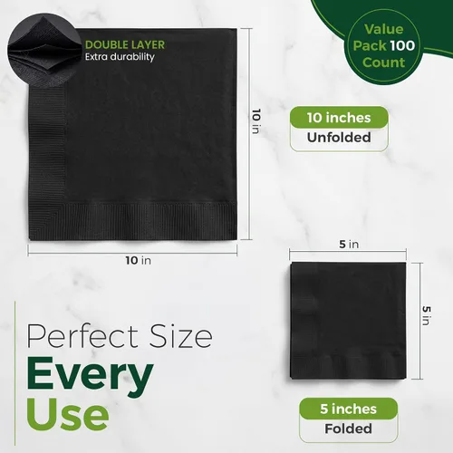 Miniatura 2 de Perfectware 2-Ply Black Beverage Napkins – 100 Count – Soft & Absorbent Cocktail Napkins – Disposable Party Napkins for Bars, Weddings & Events