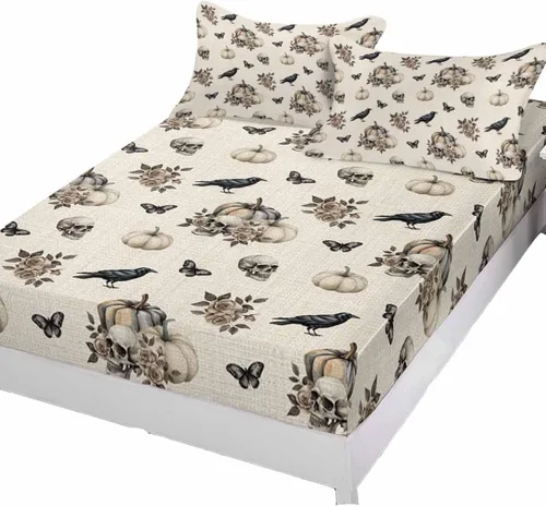 Miniatura 2 de Sábanas bajeras de bolsillo profundo de hasta 16 pulgadas, funda de colchón suave de Halloween con 1 funda de almohada decorativa para dormitorio