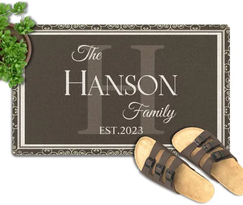 Miniatura 5 de Tapete para puerta de 23.6 x 15.7 pulgadas, tapete de bienvenida con nombre de la familia, tapete personalizado personalizado de bajo perfil