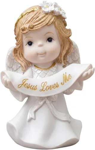 Comfy Hour Figura de ángel de niña orante de 5 pulgadas, Jesús me ama, regalo religioso para niños y niños pequeños, decoración de guardería,