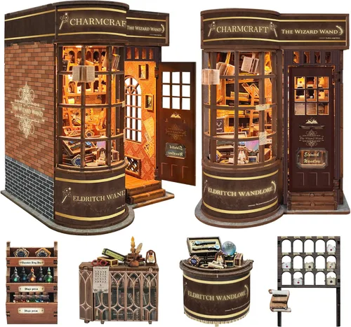 Miniatura 9 de Kit de manualidades para rincón de lectura DIY - Kit de casa en miniatura estilo navideño para estanterías, rompecabezas de madera 3D con cubierta