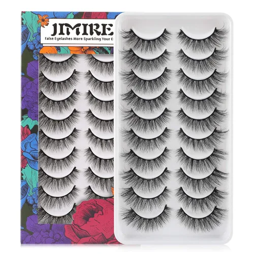 JIMIRE Pestañas postizas de aspecto natural, pestañas postizas esponjosas y finas, pestañas de ojo de gato con banda fina, pestañas postizas