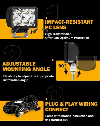 Miniatura 4 de Auxbeam - 2 unidades de luces LED de 3 pulgadas, luz de trabajo todoterreno de 60 W, luz de foco cuadrado, luz de conducción LED, luz de parachoques