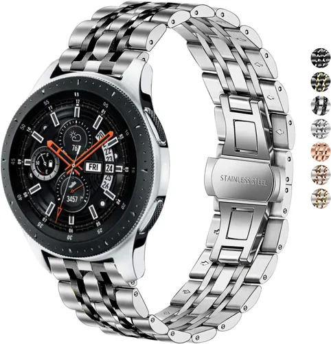 DEALELE Correa compatible con Samsung Gear S3 / Galaxy Watch de 1.81 pulgadas / Galaxy Watch 3 de 1.772 pulgadas, 7 filas de acero inoxidable de
