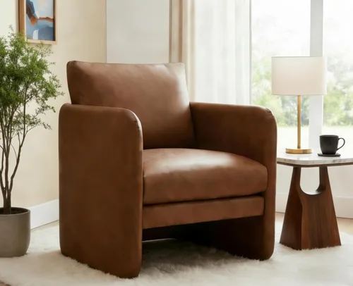 EALSON Silla decorativa moderna tapizada de cuero, sillón de barril de mediados de siglo con cojín acolchado, cómoda silla de lectura para sala de