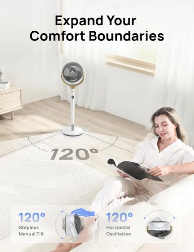 Miniatura 4 de Dreo Ventilador para dormitorio, ventilador de pie oscilante de 120°, ventilador de pedestal silencioso con motor DC, 9 velocidades, 4 modos, 20dB