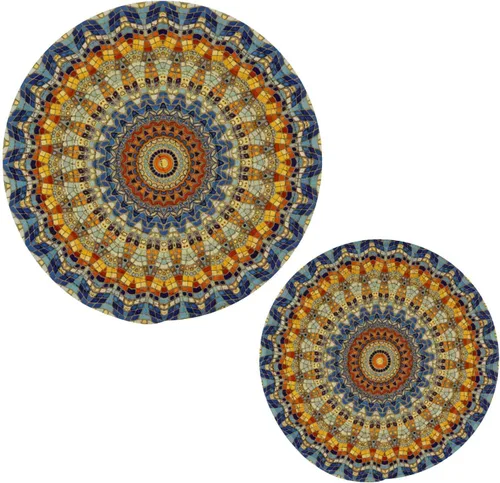 ALAZA Juego de salvamanteles redondos de mandala bohemio, juego de soportes de ollas calientes de algodón, posavasos de granja, almohadillas Color21