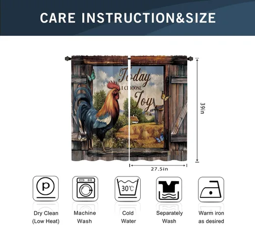 Miniatura 2 de Miyotaa - Cortinas rústicas de granja con diseño de pollo para cocina, 2 paneles, 27.5 pulgadas de ancho x 39 pulgadas de alto, bolsillo