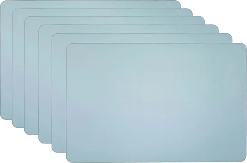 Juego de 6 manteles individuales de cuero, diseño reversible clásico, antideslizantes, resistentes al calor, para cocina, comedor (azul)