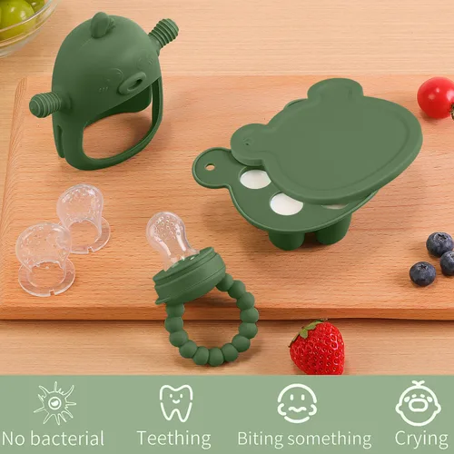 Miniatura 3 de Alimentador de frutas para bebé - Moldes de paletas de leche materna para aliviar la dentición - Paquete de 3 juegos de alimentación - 1 bandeja