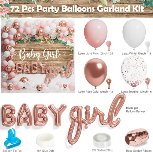 Miniatura 3 de Decoraciones de baby shower para niña, 249 piezas de suministros para fiesta de revelación de género y vajilla desechable (25 invitados) con platos