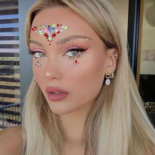 Miniatura 3 de Juego de 6 gemas de cara de sirena, autoadhesivas, calcomanías de gemas para festivales, ojos, cuerpo, cara, accesorios de festival de cristal