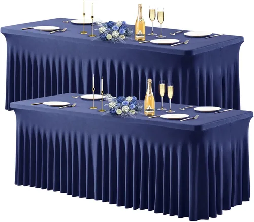 Miniatura 17 de Wish Care Paquete de 2 manteles de elastano elástico azul bebé para mesas rectangulares de 4 pies, manteles ajustables sin arrugas de 4 pies