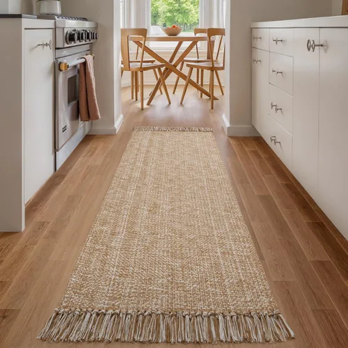 Miniatura 45 de Collive - Tapete de pasillo de cocina, 2 x 4.3 pies, tejido a mano, reversible, lavable, de algodón, color blanco/beige, para baño, pasillo