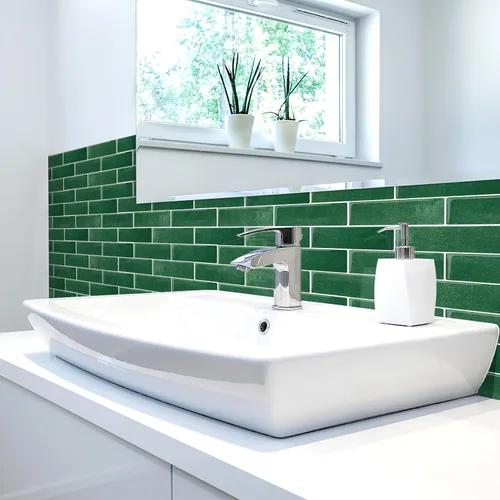 Miniatura 7 de Azulejos de metro verde pavo real de 10 hojas para despegar y pegar, azulejos autoadhesivos 3D para cocina, baño, azulejos de mosaico adhesivo de 12