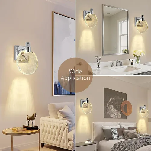 Miniatura 7 de Juego de dos apliques de pared con estilo real, minimalista y moderno espejo de alta gama, diseño redondo de cristal de burbuja en forma de disco
