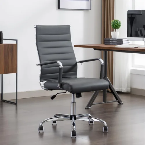 Miniatura 13 de Silla de escritorio de oficina de cuero, sillas de sala de conferencias con ruedas, silla ejecutiva moderna de respaldo alto, ergonómica giratoria