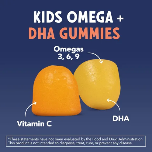 Miniatura 6 de Gomitas Omega 3 6 9 + DHA para niños, aceite de pescado vegetariano, a base de plantas con DHA y EPA para niños mayores de 2 años para apoyar