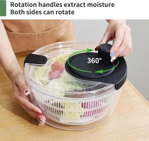 Miniatura 4 de Molinillo de ensalada grande, cuenco de lavado de frutas con colador, giratorio de lechuga de uso rápido y fácil, lavadora de frutas y verduras
