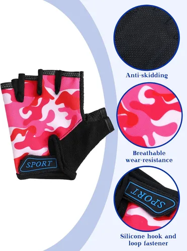 Miniatura 3 de 3 pares de guantes de bicicleta para niños, guantes de entrenamiento sin dedos de medio dedo, gel antideslizante para bicicleta y motocicleta