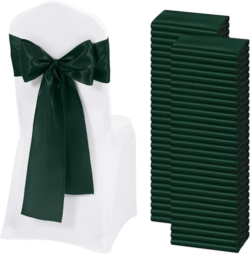 Miniatura 9 de 60 bandas para sillas de satén negro, diseño de lazos con lazos, para decoración de sillas para Acción de Gracias, boda, Navidad, banquetes