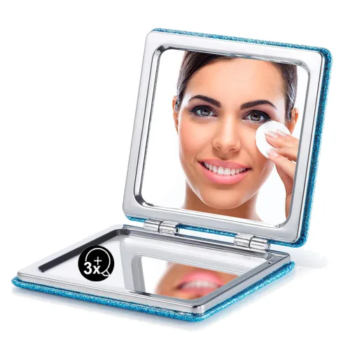 Miniatura 48 de Omiro - Espejo compacto, cuero PU clásico. Ampliación 1x/3x, ultra portátil para el bolsillo, ideal para bolsos y viajes (negro)