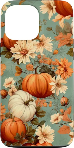 Funda con temática de otoño para iPhone 13 Pro Max con diseño de calabaza de otoño