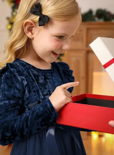 Miniatura 3 de IIMMER Vestido midi de tul de manga larga con volantes de terciopelo para niñas pequeñas de Navidad