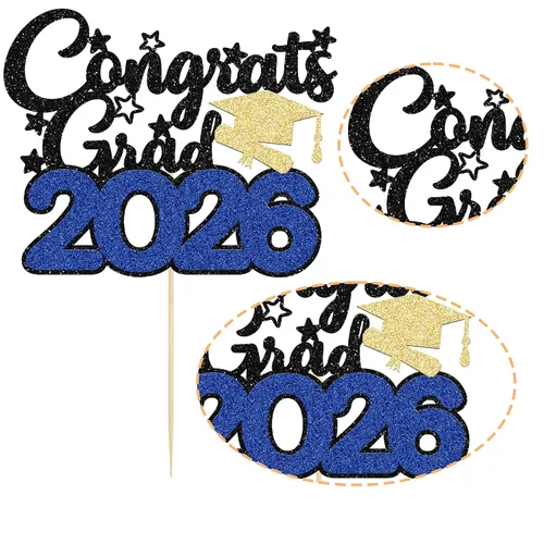Miniatura 3 de Gyufise 1 decoración de pastel de graduación azul 2024 de felicitaciones para tartas de graduación 2024, decoración de pastel con purpurina