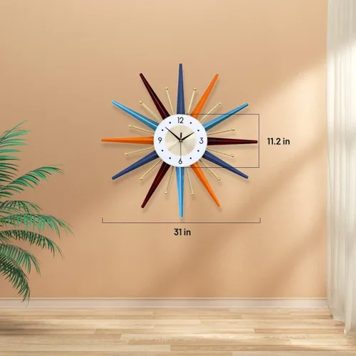 Miniatura 6 de FIELDY Reloj de pared grande de 31 pulgadas con estilo de mediados de siglo, reloj de pared con diseño de estrella, sin tictac, reloj de pared 3D