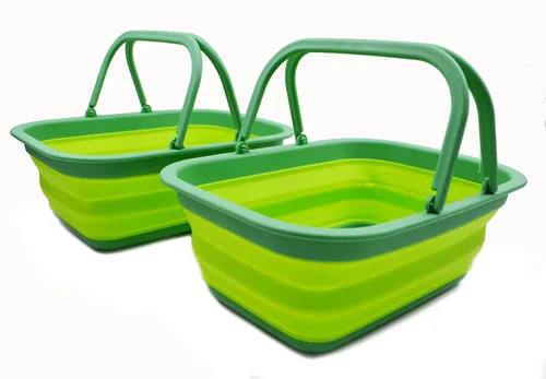 Miniatura 15 de SAMMART Tina de plástico plegable con asa de 9.2 L (2.3 galones) – Cesta de picnic portátil al aire libre – Lavabo plegable para lavar platos, Verde