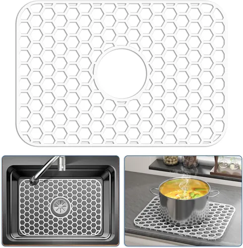 Miniatura 53 de Bestjing Tapete de silicona para fregadero - Protectores para fregadero de cocina con drenaje central, accesorio de rejilla de cocina de 26" x 14