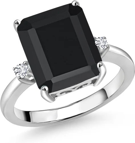 Gem Stone King 5-7 Cttw Gemstone Birthstone and White Lab Grown Diamond 3-Stone Engagement Ring | 925 Sterling Silver | Center Emerald Cut 12X10MM |