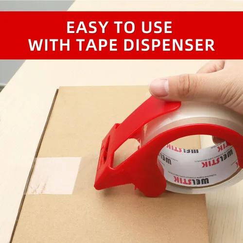 Miniatura 5 de WELSTIK Núcleo de 3 pulgadas, paquete de 6 cintas de embalaje transparentes resistentes de 2.4 mil 2 pulgadas x 60 yardas con dispensador, caja