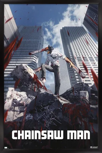 Miniatura 8 de Chainsaw Man - Póster de pared de arte clave, 22.4 pulgadas de largo x 14.7 pulgadas de ancho, versión enmarcada de madera de granero