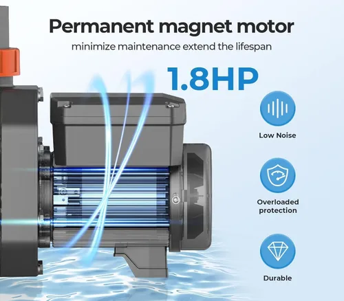 Miniatura 4 de Bombas de piscina de velocidad variable de 1.8 HP, bomba de piscina autocebante para sobre el suelo/enterrada de 9114 GPH con temporizador 220-240V